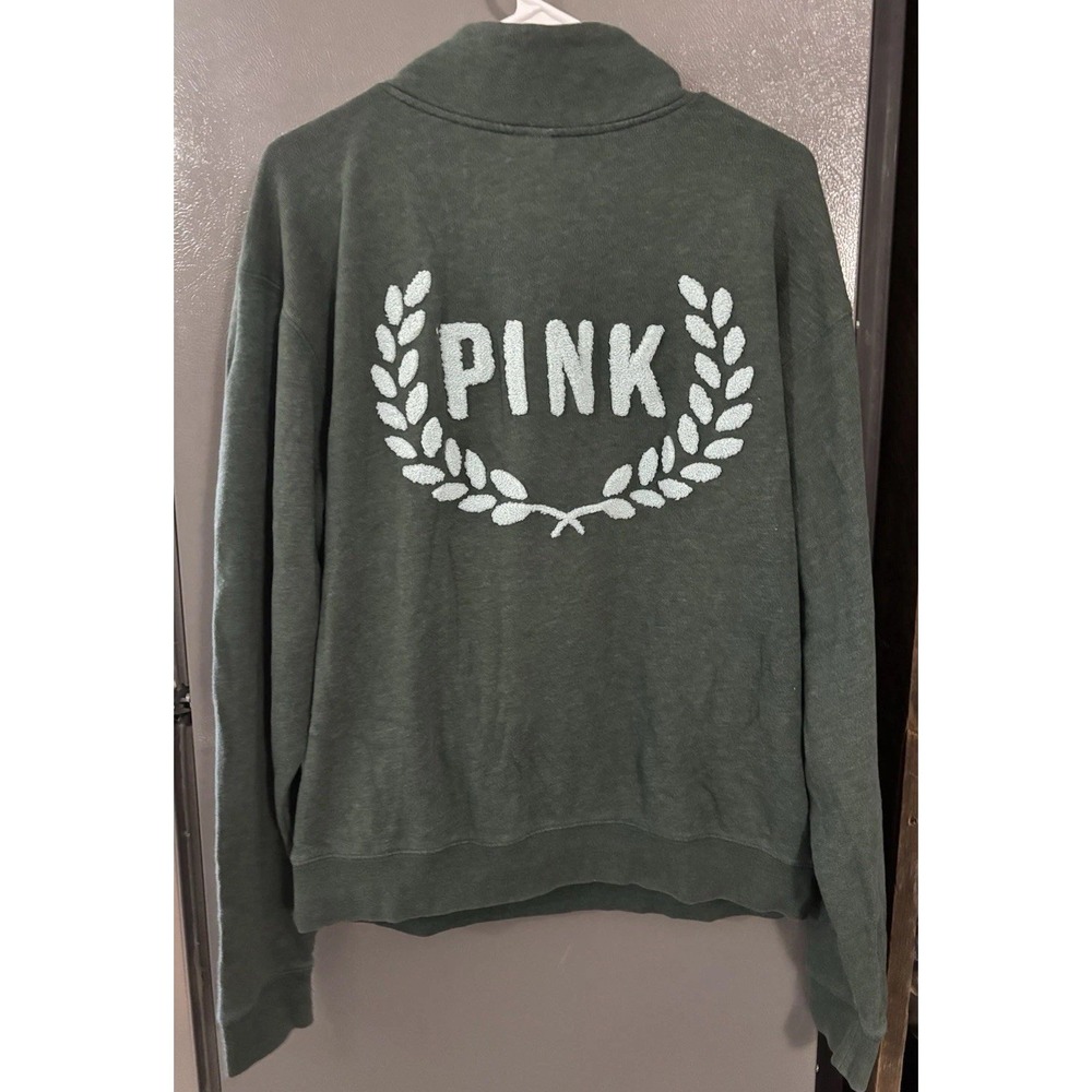 Victoria's Secret PINK dark heather green 1/4 Zip SWEATSHIRT Women's Large